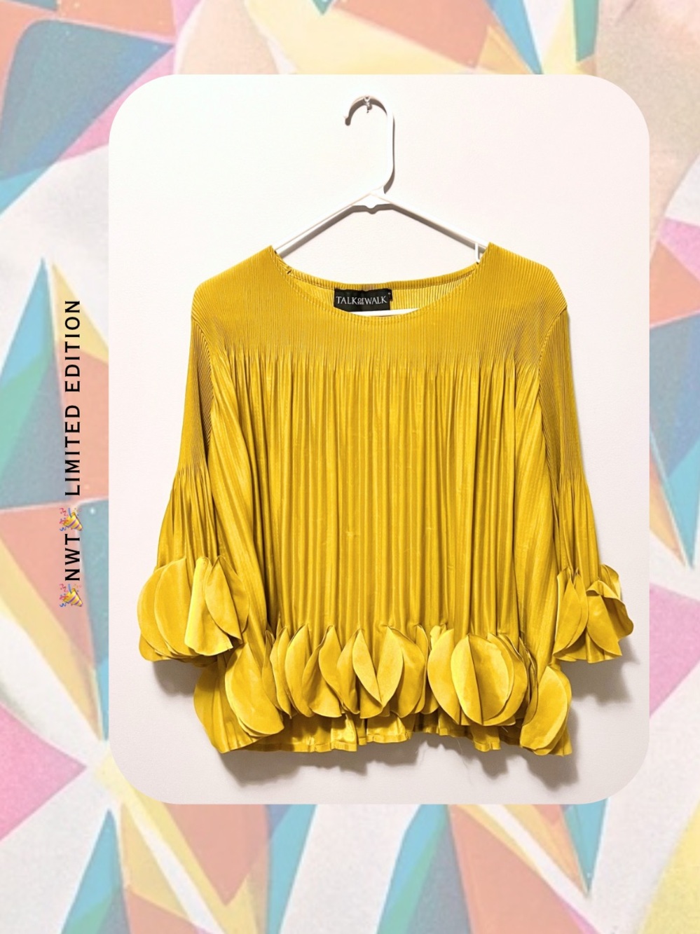 NWT🎉Mustard Acid Green Ribbed Tulip Hem Cuff Long Sleeve Blouse